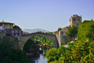 Fototapeta na wymiar Old Town and Bridge of Mostar, Bosnia and Herzegovina 