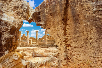 History of Cyprus. Museums of Paphos. Archaeological park. Ruins in Cyprus museum. Ancient city on...