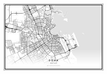Fototapeta na wymiar Doha Map, Minimalist Map, Doha Print, Doha Poster, Doha Art, Modern Map Print, Map of Doha , Doha , Doha , Qatar City Map, City Map