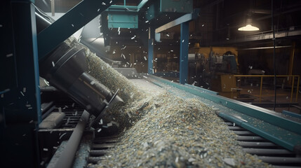 close up of a recycling machine sorting plastic waste in a recycling factory. Generative AI