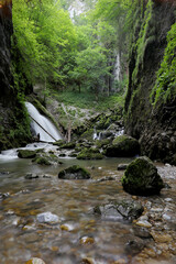 Evantai waterfall in Galbenei gorge, Apuseni national park, Romania.