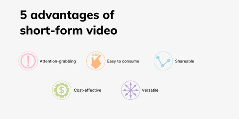 Short-form Video Banner on Light Background. Stylish Marketing Banner with Black Text and Colored Icons for Business and Marketing