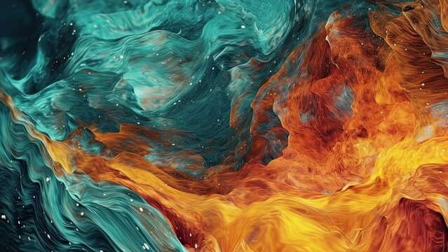 Orange and Teal art motion video, moving background with abstract texture, dissolving effect, psychic waves with calming liquid