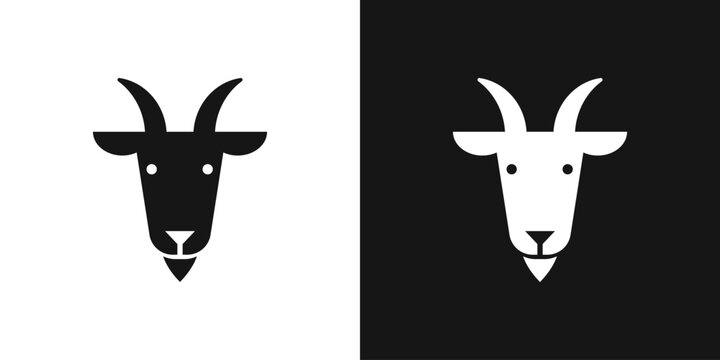 Goat head vector icon. Horned goat muzzle, farm logo