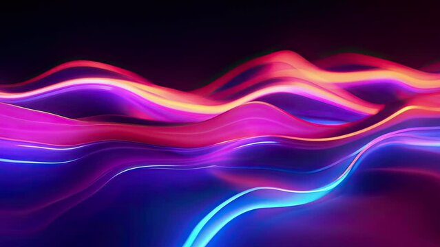 Abstract blue and pink motion video background with horizontal lines movement, technology wavy neon graphic, modern waves