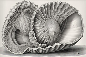Exquisite and Intricate Seashell Drawing with Fine Details, generative AI