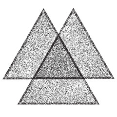 Distorted geometric triangles . Minimal art design . Noise destroyed  logo . Trendy grainy shapes . Graph print texture .Spray effect .Grunge texture . Distressed element .vector 