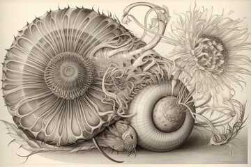 Delicate and Intricate Snail Drawing Showcases Exquisite Linework and Fine Details, generative AI