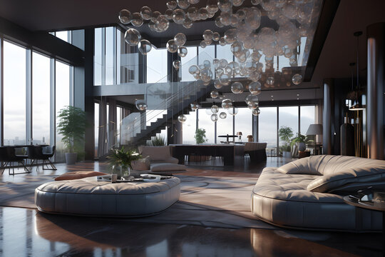 Beautiful rich modern luxury interior. Neural network AI generated