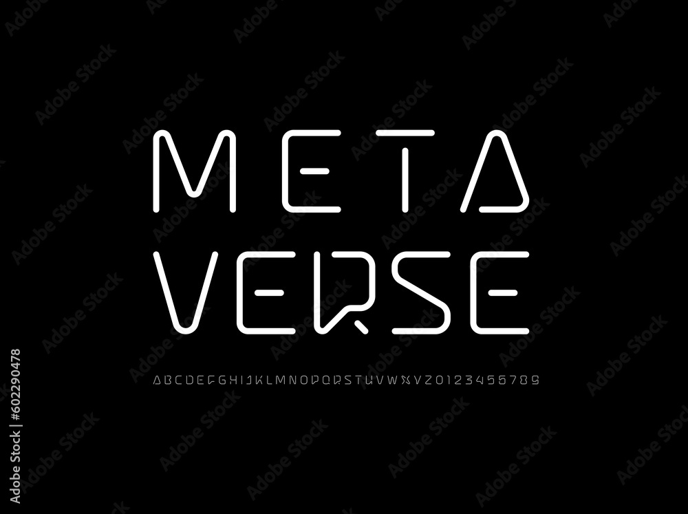 Poster tech font, digital thin alphabet, uppercase trendy letters from a to z and numbers from 0 to 9 for y