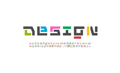 Design font alphabet, trendy modern multi-colored Latin letters and Arab numerals for you design brand name or logo, vector illustration 10EPS