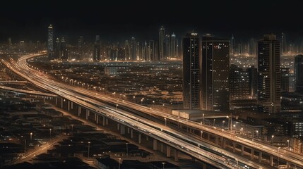 Fototapeta na wymiar Aerial view of night city with lights.. Generative AI