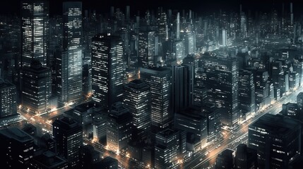 Aerial view of night city with lights.. Generative AI