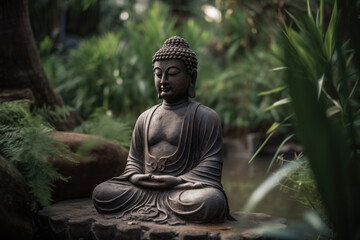 Buddha statue in a serene environment, radiating a sense of calm and tranquility. Generative AI