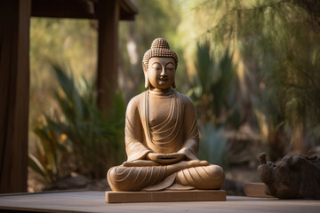 Buddha statue in a serene environment, radiating a sense of calm and tranquility. Generative AI