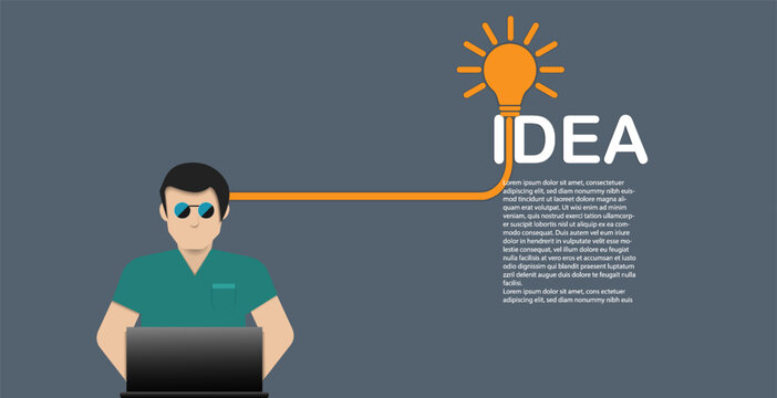 Businessman working on laptop computer,Creative light bulb idea abstract infographic, Vector illustration, Idea concept for business
