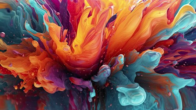 Abstract liquid splash of paint motion video background moving slowly with dissolving effect, creative art with thick layers paint