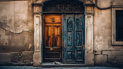 Fototapeta na wymiar Old wooden doors in old buildings.. Generative AI