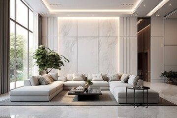 Fototapeta na wymiar Luxurious Living Room Showcasing Contemporary Design, Comfortable Furniture
