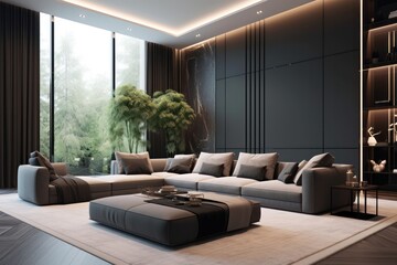 Luxurious Living Room Showcasing Contemporary Design, Comfortable Furniture