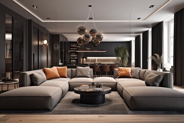 Close-Up Details of a Luxurious 3D Rendered Living Room, Revealing Contemporary Design and Sunlit Spaces