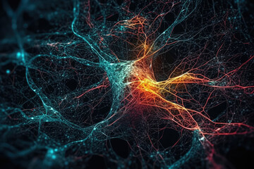 The photo showcases multicolored connections that bear resemblance to neurons. The image is a vivid representation of the intricacy and abstractness of brain function. Generative AI, AI.