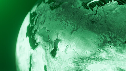 3D render of russia and europe globe map, Technology and Futuristic Green line glowing Earth Background