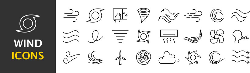 Wind icons. Whirlwind sign. Tornado. Hurricane. Hurricane - storm