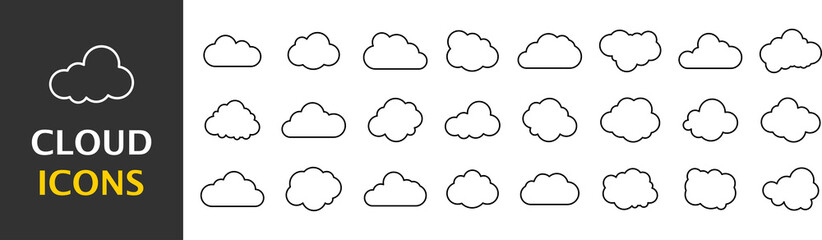 Collection of vector clouds on white background. Set of simple icons in silhouette