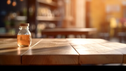 Fototapeta na wymiar A jar of honey on a blurred background of a cafe interior, generative AI.