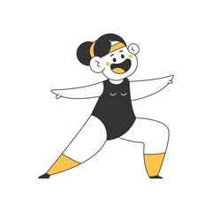 Cute girl in warrior yoga pose vector cartoon character illustration isolated on a white background.