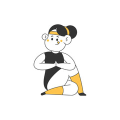 Cute girl seated yoga pose vector cartoon character illustration isolated on a white background.