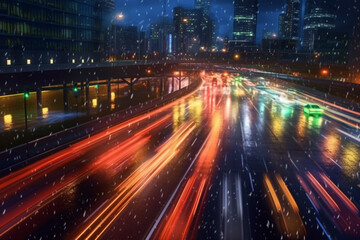 Nighttime Traffic Light Trails in the City, Generative AI