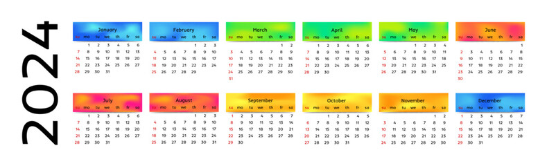 Calendar for 2024 isolated on a white background