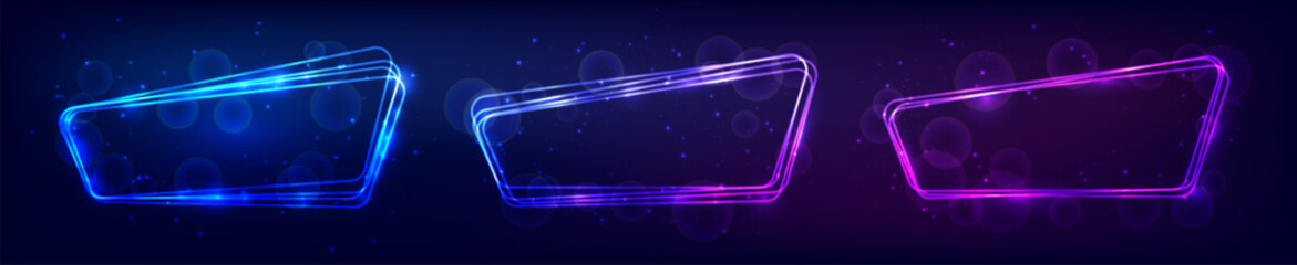 Obraz premium Neon rounded frame with shining effects and sparkles
