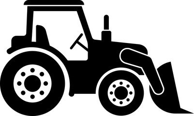 Bulldozer icon for roads. Road bulldozer vector icon in outline form, black color flat, isolated silhouette for logotype, wallpaper, background, poster, banner template. 