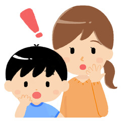 びっくりしている表情の親子