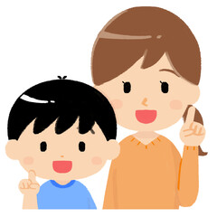 人差し指を立てるポーズの親子