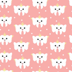 Seamless pattern with cartoon tooth fairy.