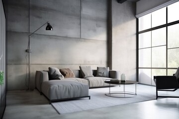 Fototapeta na wymiar interior background trendy decor light lamp empty simple loft sofa grey. Generative AI.