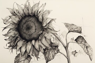 Vivid Depiction of Sunflower in Impressive Drawing, generative AI