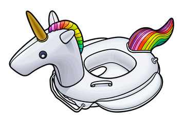 Cartoon cute doodle Unicorn Inflatable Pool Circle.