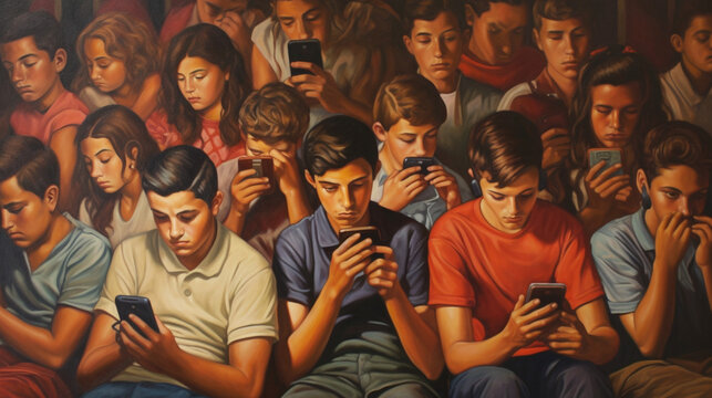 Boys addicted to mobile phone