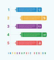 5 steps business infographics design can be used for presentations, banner, flow chart, info graph, diagram, annual report, web design. Business concept with 5 options, steps or processes