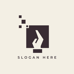 pixel media tech software concept pixel art logo design vector illustration