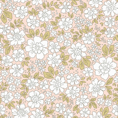 Vintage floral pattern. Pretty flowers on ivory beige background. Printing with small white flowers. Cute print. Seamless vector texture. Stock vector for printing on surfaces. Abstract flowers.