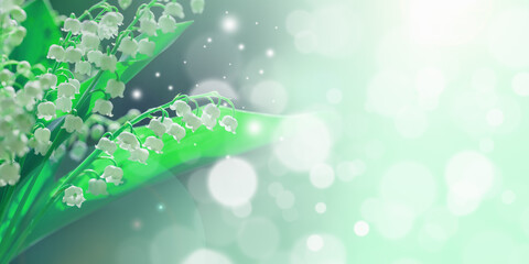 Białe konwalie na zielonym tle, tapeta © Elżbieta Kaps