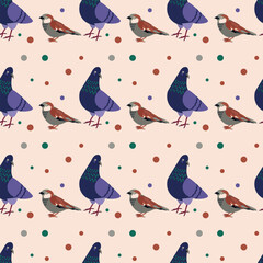 Pattern with sparrow, dove, pigeon bird.