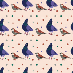 Pattern with sparrow, dove, pigeon bird.