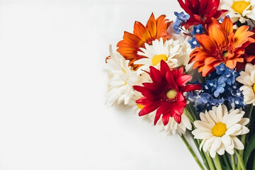 Captivating Florals: American Flag Color Flowers Blossoming on a Clean White Background